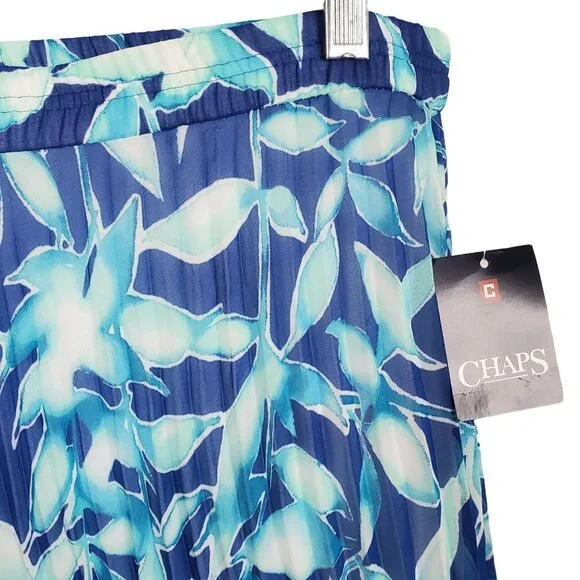 Chaps NWT Size L Skirt Pleated Crinkle Floral Chiffon Stretch Waist Lined Blue - Picture 3 of 5